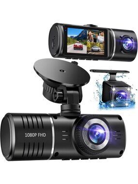 1080P Front & Rear Dash Cam for Cars, 3-Channel, Night Vision, Loop Recording